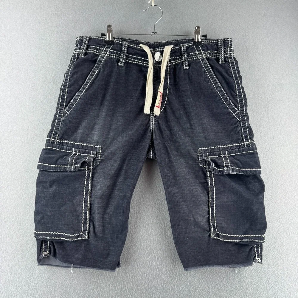 True Religion Shorts Mens 33 Micro Corduroy Cargo Drawstring Y2K Thick Stitch